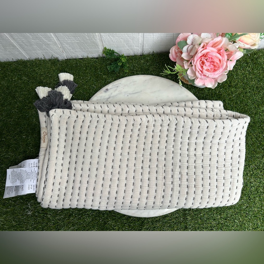 Crane BABY
White and Black Stitched Stripe 100% Cotton
36"x 36" 
Blanket New
